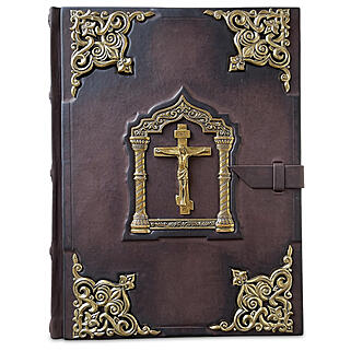 Библия большая в миниатюрах Палеха с литьем (Подарочная книга в кожаном переплёте)