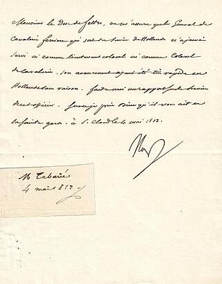 Письмо императора Наполеона I Бонапарта военному министру Франции (Автограф Наполеона I Бонапарта)